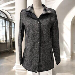 Eddie‎ Bauer Gray & Black Plaid Collar Snap Front Jacket Size M